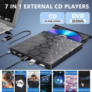 7 in 1 USB Type C External DVD CD Burner and Card Reader Drive