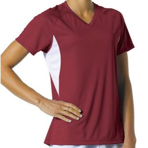 A4 NW3223 Women's Color Block Performance Cooling V-Neck Tee - Cardinal/White - XS
