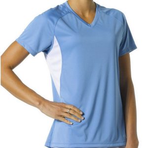 A4 NW3223 Women's Color Block Performance Cooling V-Neck Tee - Light Blue/White - S
