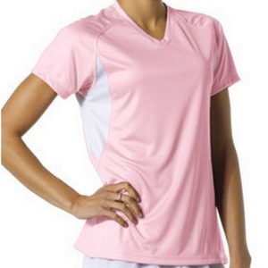 A4 NW3223 Women's Color Block Performance Cooling V-Neck Tee - Pink/White - XL
