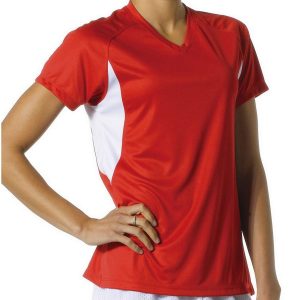 A4 NW3223 Women's Color Block Performance Cooling V-Neck Tee - Scarlet/White - S