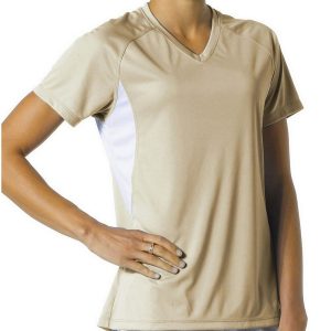 A4 NW3223 Women's Color Block Performance Cooling V-Neck Tee - Vegas Gold/White - XS