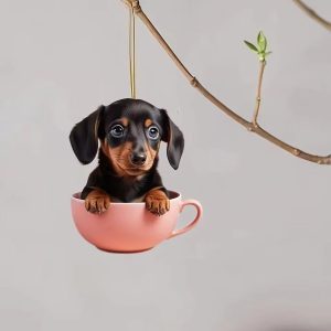 Acrylic Dog Charm Ornament - Festive Boho Puppy Pendant for Tree, Backpack or Car