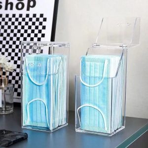 Acrylic Face Mask Dispenser Box Tabletop Disposable Mask Holder With Cover