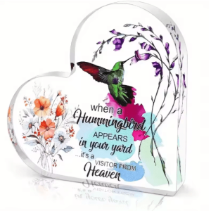 Acrylic Hummingbird Heart Keepsake Table Decor