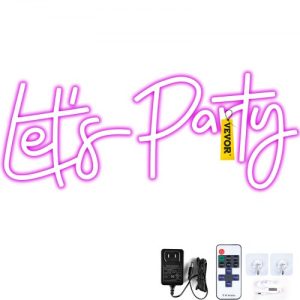 Adjustable Pink Let's Party Neon Sign with Remote, LED Wall Decor Light for Wedding, Celebration, Bar, Cafe & Home