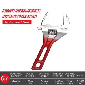 Adjustable Short Handle Ratchet Wrench with Big Opening for Bathroom Pipe Maintenance