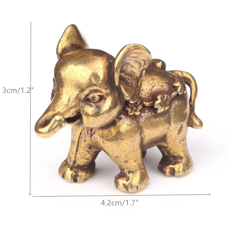 Antique Bronze Mini Elephant Figurines - Solid Copper Tea Pet & Table Decor Set