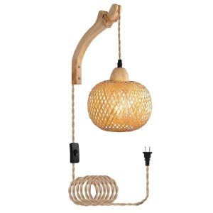 Bamboo Lantern Wall Lamp Natural Rattan Light Fixture