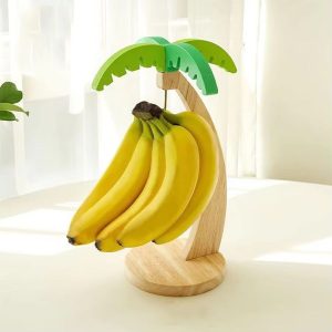 BananaNature Wooden Hanging Fruit Rack with Decorative Leaf