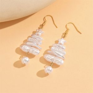 Baroque Irregular Imitation Pearl, Holiday Xmas Tree Drop Earrings, Stacked Star Tree Earring Christmas Jewelry Gift
