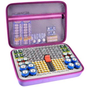 Battery Storage Organizer Case with Tester - Compact Battery Holder for AA, AAA, C, D, 9V & Button Cells