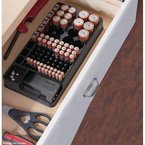 Battery Storage Organizer with Tester - Ultimate Battery Caddy for Drawers & Walls