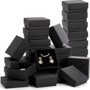 Black Kraft Jewelry Gift Boxes - High-Performance Cardboard Packaging for Rings & Necklaces (32Pcs)