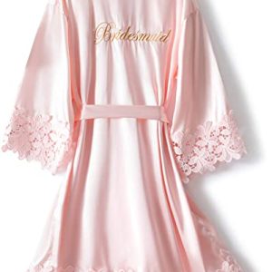 Bride Robe Wedding Bridesmaid, Rose Gold Satin Lace Robe, Bridal Dressing Gown, Bridesmaid Gift Pajamas