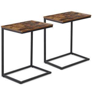 C Shaped End Table, Wide Couch Tables, Side Table TV Tray for Living Room, Adjustable Feet, Easy Assembly