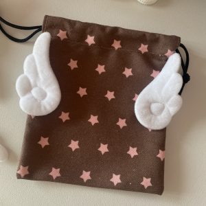 Canvas Cosmetics Bag with Star Pattern Dustproof Storage Rope Drawstring Fashionable Portable Pocket