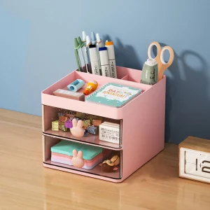 Cartoon Creative Pen Holder, Transparent Drawer Rabbit Storage Box, Children's Girls Student Office Desktop Organizer