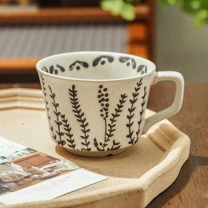 Ceramic Coffee Mug Leaf Pattern Porcelain Tea Cup for Home and Office Use
