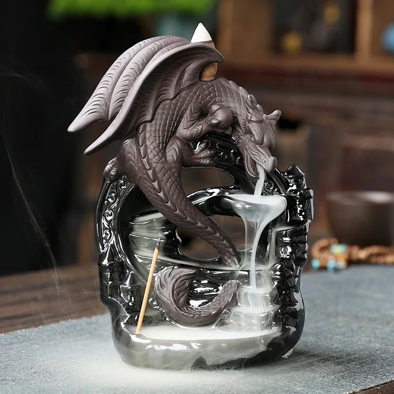 Ceramic Dragon Backflow Incense Burner for Home Decor