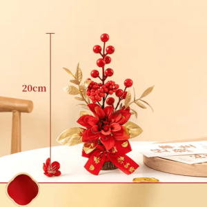 Chinese Artificial Red Berry Plant Pot for Good Luck Decor