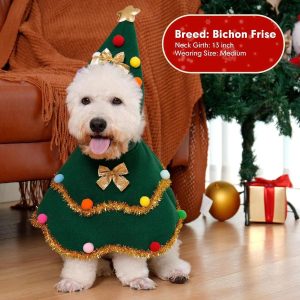 Christmas Dog Costume Cloak & Hat Set Dog Santa Cloak for Holiday Photos