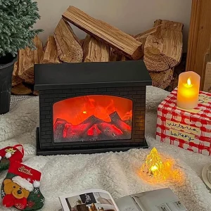 Christmas Fireplace Flame Light LED Table Lamp - Charcoal Style, Perfect for Holiday Winter Gifts, Parties, and Home
