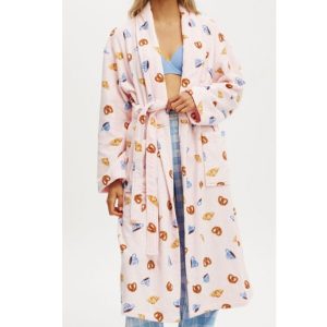 Classic Women's Comfort Towel Robe, Lace Up Print, Premium Quality Robe for Spa & Home