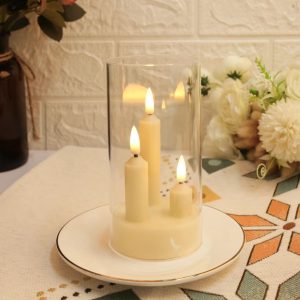 ClearAglow Trio 3-Wick Acrylic Flicker Candle Set - Battery-Operated LED Pillar for Weddings & Home Decor