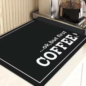 Coffee Machine Drying Mat Water Absorbent Counter Mat Modern Black Coffee Print