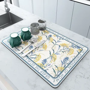 Coffee Mat for Coffee Bar Accessorie, Absorbent Dish Drying Mat for Kitchen Counter, Microfiber Fit Under Coffee Machine