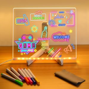 Colorful LED Note Board with Night Light Pens DIY Acrylic Message Board for Children Birthday Gift
