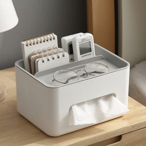 Compact Gray Multifunctional Tissue Storage Box for Easy Storage