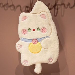 Coral Velvet Cute Cat Hand Towel, Quick Drying Kitchen Cleaning Rag, Absorbent Cartoon Animal Bathroom Towel