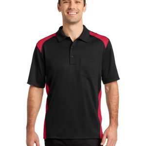 Cornerstone CS416 Men's Select Snag Proof Two Way Colorblock Pocket Polo - Black/ Red - 2XL