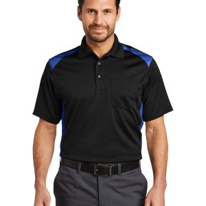 Cornerstone CS416 Men's Select Snag Proof Two Way Colorblock Pocket Polo - Black/ Royal - L