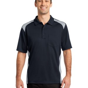Cornerstone CS416 Men's Select Snag Proof Two Way Colorblock Pocket Polo - Dark Navy/ Light Grey - S