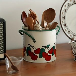 Creative Vintage Cherry Tableware Bucket, Household Kitchen Organizer, Chopsticks Cage, Knife Fork Storage