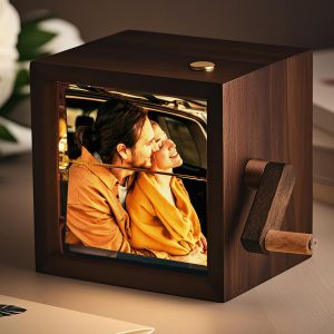Custom Hand-Cranked Photo Flipbook Box, Personalized Valentines Day Gift with Solid Wood Frame