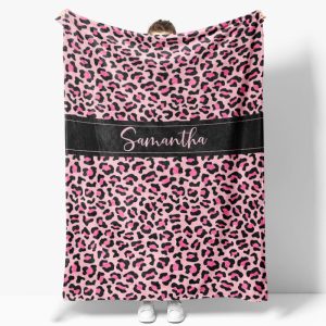 Custom Name Stylish Pink Leopard Pattern Blanket - Aperturee