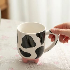 Cute Cow Pattern Ceramic Footed Mug