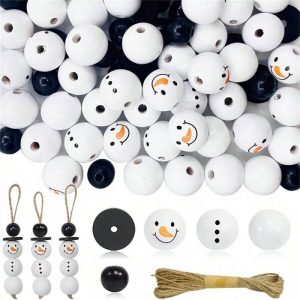 DIY Christmas Snowman Wooden Beads Kit, Festive Decoration Set with Jute Rope for Holiday Craft Projects and Gift