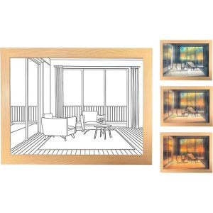 Decorative LED Light Painting USB Plug Dimmable Wall Artwork & Table Lamp, Wooden Photo Night Gift