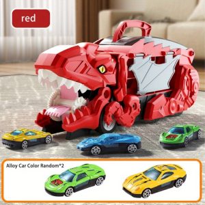 Dinosaur Swallowing Track Deformation Truck Toy with Alloy Racing Car Foldable Transport Storage Toy Gift