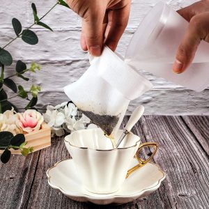 Disposable Tea Filter Bags with Drawstring for Loose Leaf Tea and Coffee Brewing