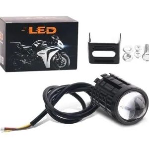Dual-Color LED Motorcycle Headlight with Projector Lens - Auxiliary Fog and Driving Lamp