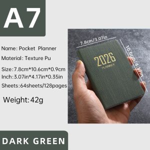 English Planner Book, Mini Portable Pocket Daily Schedule Book, Thin Weekly Calendar for Busy Lifestyles