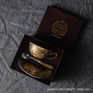 European Bone China Tea Cup Saucer and Spoon Set Afternoon Tea Gift