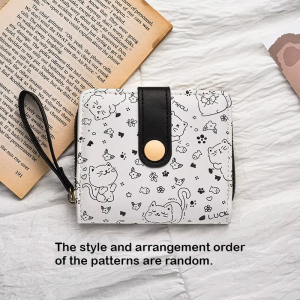 Everyday Playful Cat Mini Wallet Compact Zipper Multi Card Holder with Wrist Strap Lightweight Gift for Women and Tea