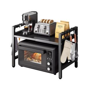 Expandable Microwave Shelf Organizer with Adjustable Countertop Storage Rack